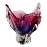 Pink and Blue Murano Glass Bowl, Vintage 1970s Italian Art Glass, Organic Shape with Three Upward Tips