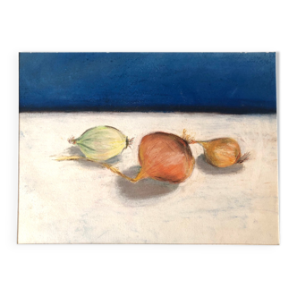 “Onions” pastel blue and gouache on paper