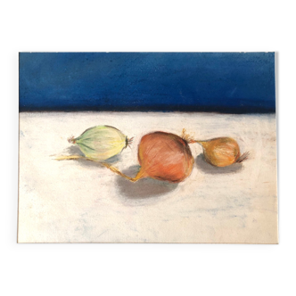"Onions" pastel blue and gouache on paper
