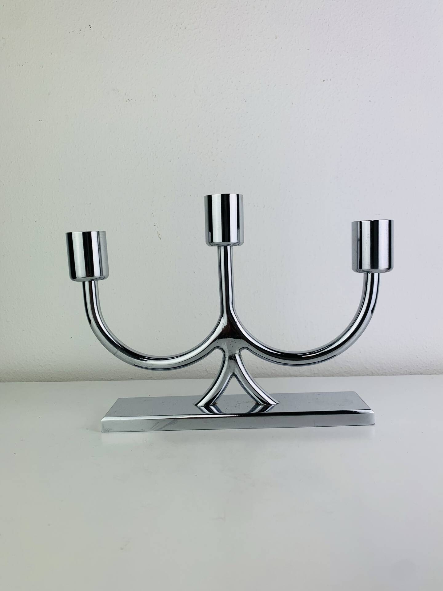 Bougeoir design années 60, métal chromé