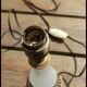 Old small lamp to put foot opaque glass, golden metal base