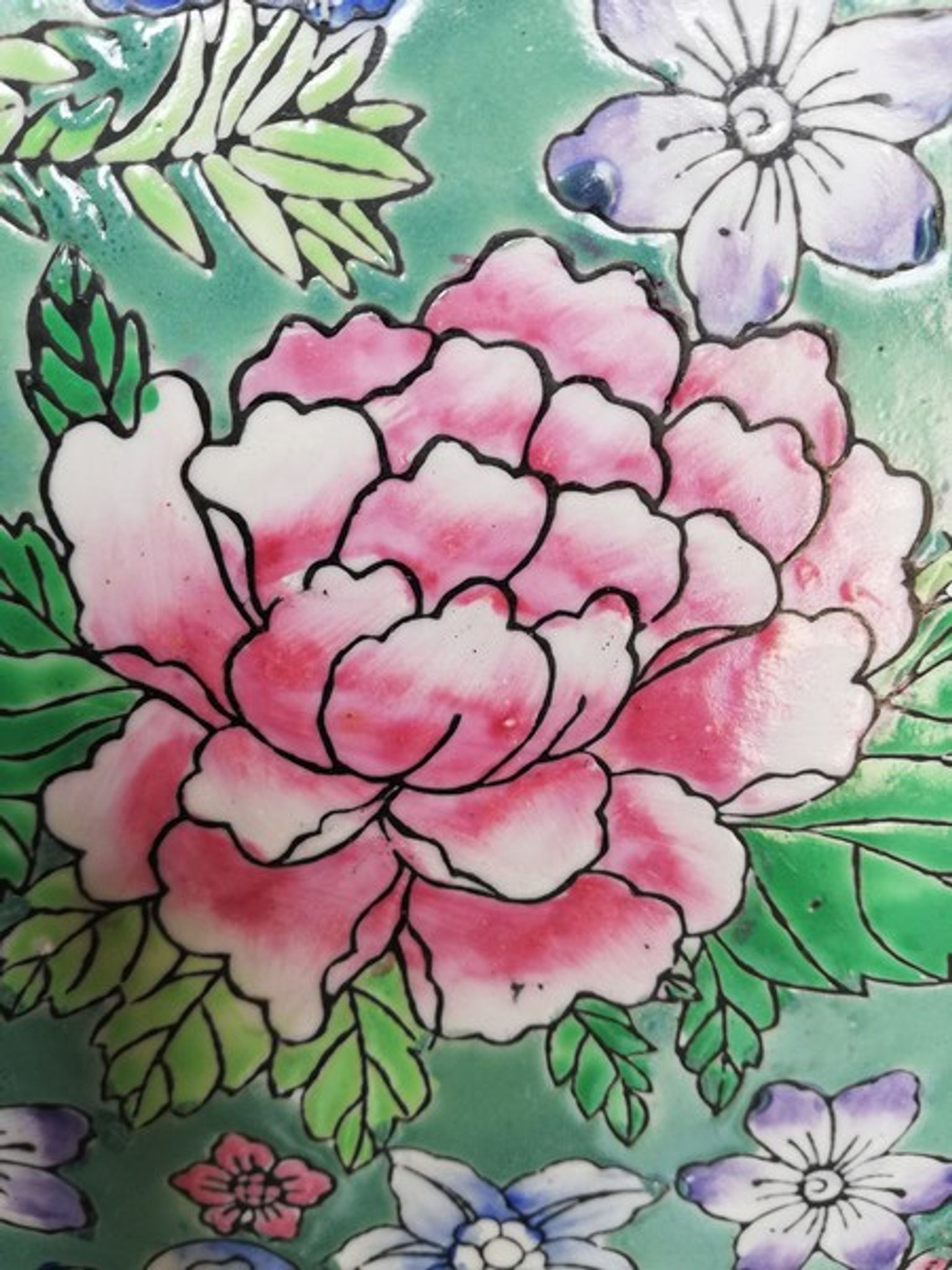 Plate china porcelainE enamelled family pink Lotus + Brand