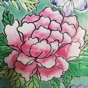 Plate china porcelainE enamelled family pink Lotus + Brand