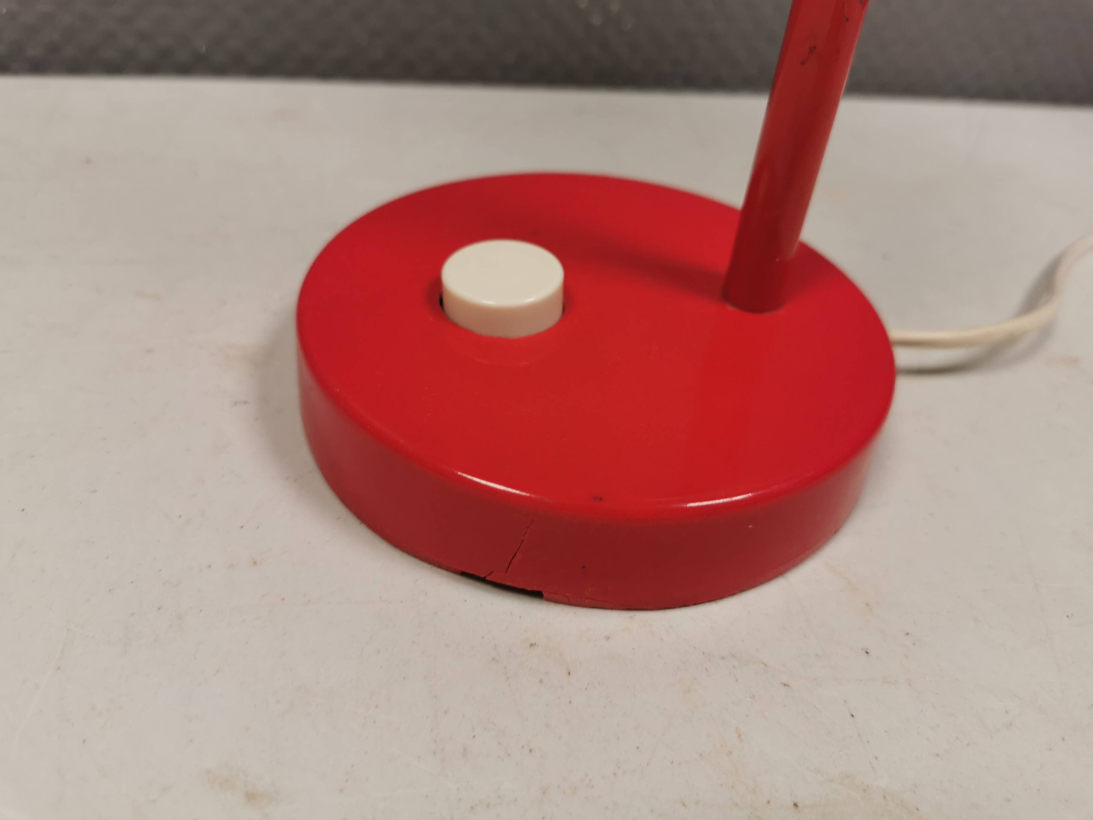 Swedish Elidus table lamp in red with adjustable brass swan neck 1970-80s