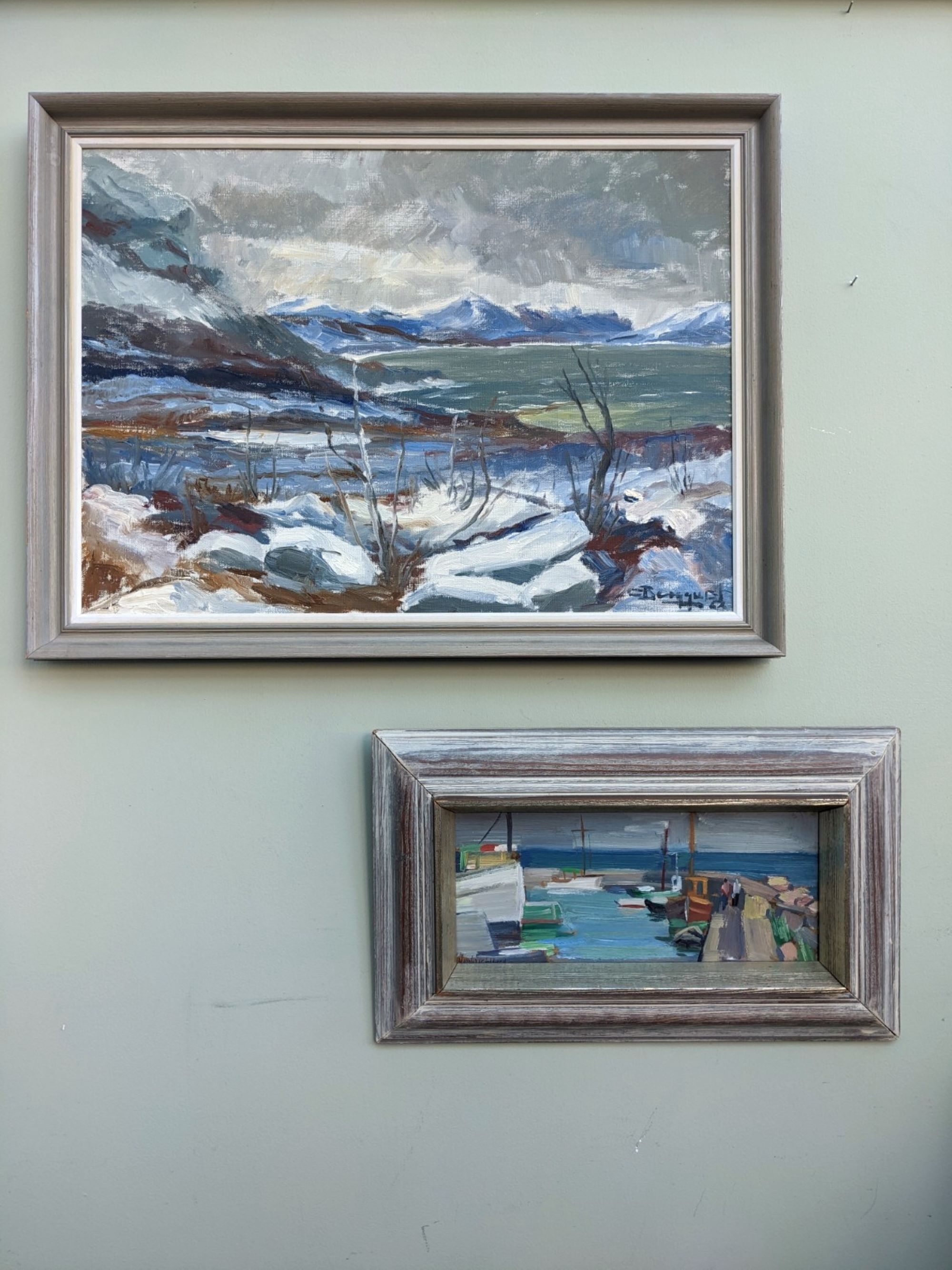 Mid 20th Century "The Mountains" Swedish Expressionist Winter Landscape Oil Painting, Framed