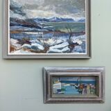 Mid 20th Century "The Mountains" Swedish Expressionist Winter Landscape Oil Painting, Framed