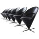 Set of 6 vintage black leather cone chairs by Verner Panton for Gebrüder Nehl