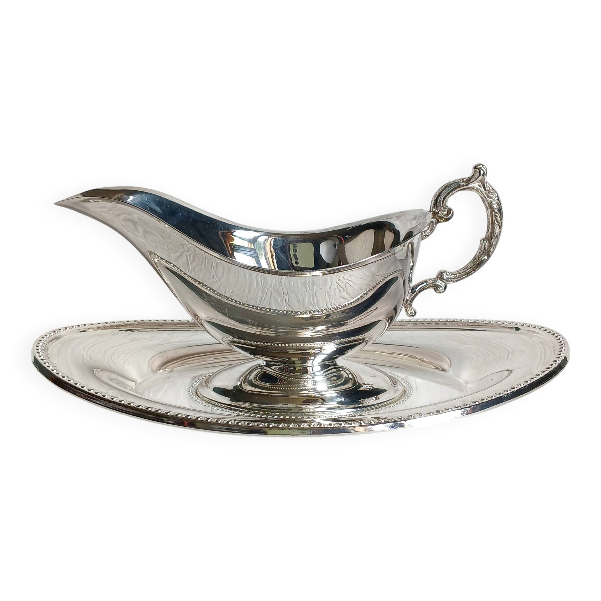 Saucière & son plateau en métal argenté "MR Silver Plated" made in England