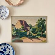 Peinture à l'huile sur toile "Maison et verdure" n°55