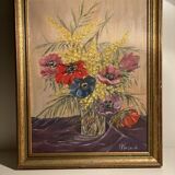 Old painting still life bouquet of flowers