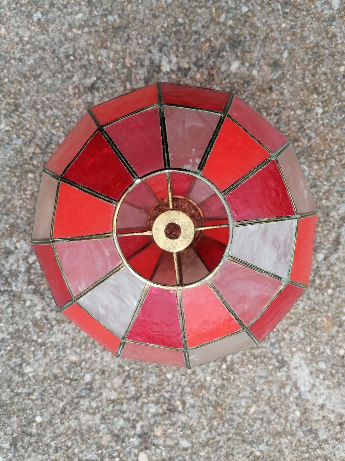 Faceted ball suspension in mother-of-pearl and vintage brass