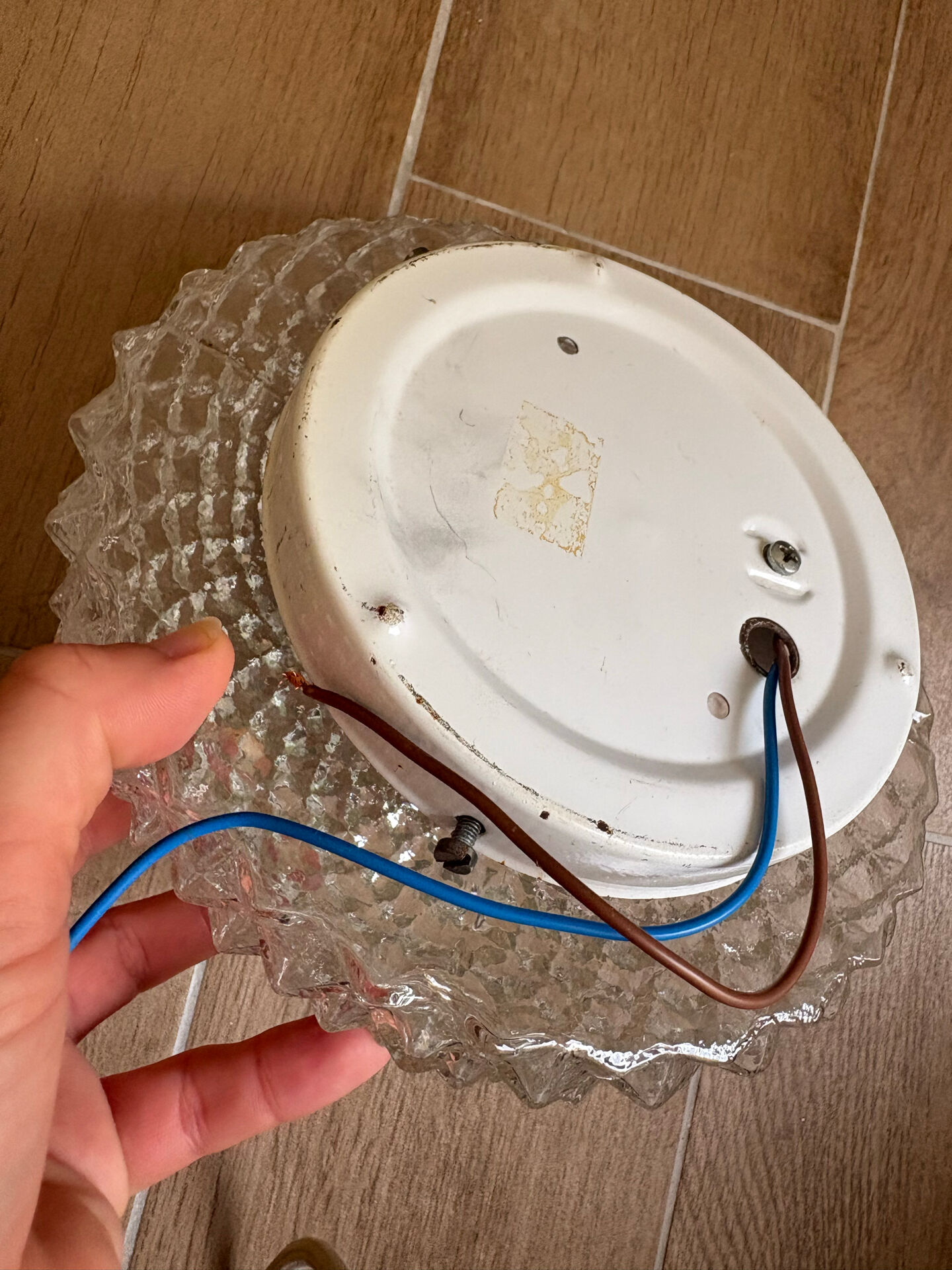 Ceiling light or wall light in moulded glass with diamond point - mid 20th century