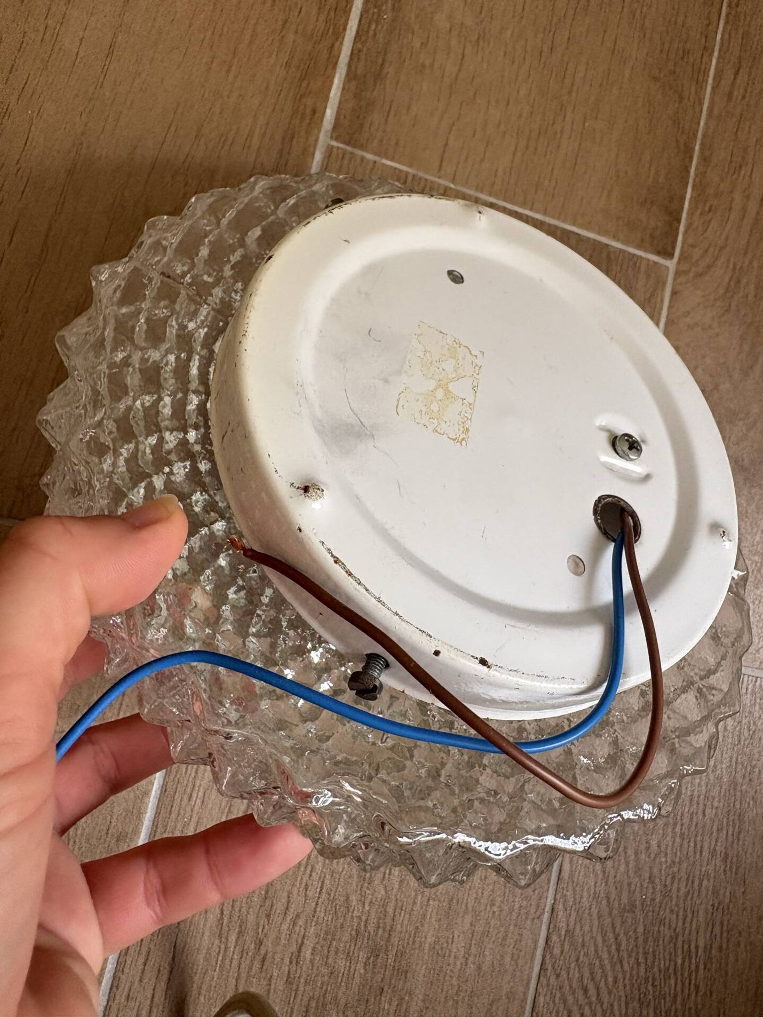 Ceiling light or wall light in moulded glass with diamond point - mid 20th century