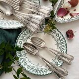 8 SFAM silver-plated soup spoons with acanthus and monogram decor