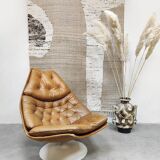Dutch design Camel leather Artifort swivel chair vintage Geoffrey Harcourt