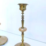 Pair brass and alabaster candlestick