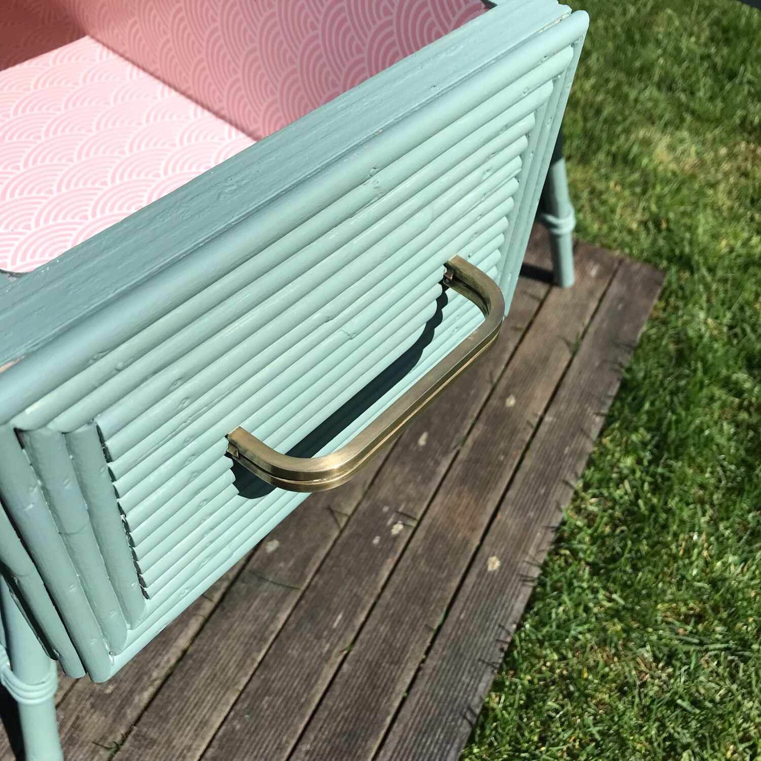 Vintage rattan desk 1950 color green