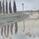 Tableau paysage fluvial aux cyprès