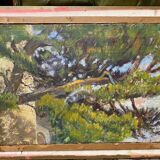 Bouquet/landscape, double reversible painting signed A. Viret