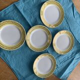 6 small plates with yellow borders and floral pattern gold antiques
