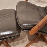 Swivel armchair with footrest, Berg Forniture, Denmark, 1970s