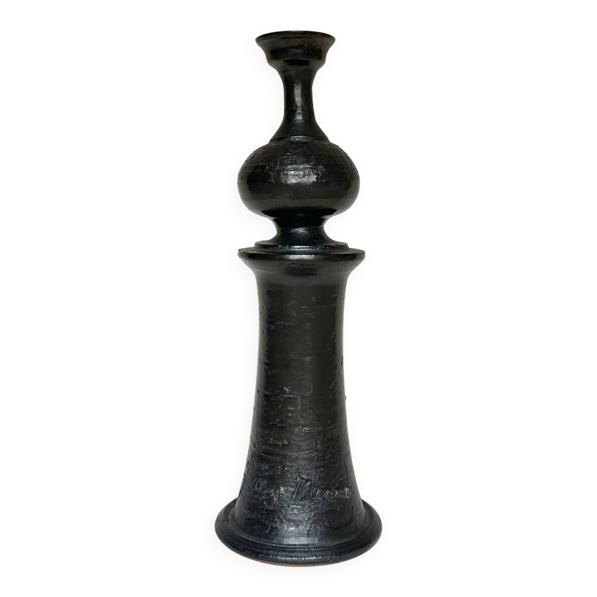 Black ceramic candlestick Jean Marais Vallauris