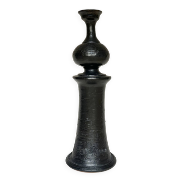 Black ceramic candlestick Jean Marais Vallauris