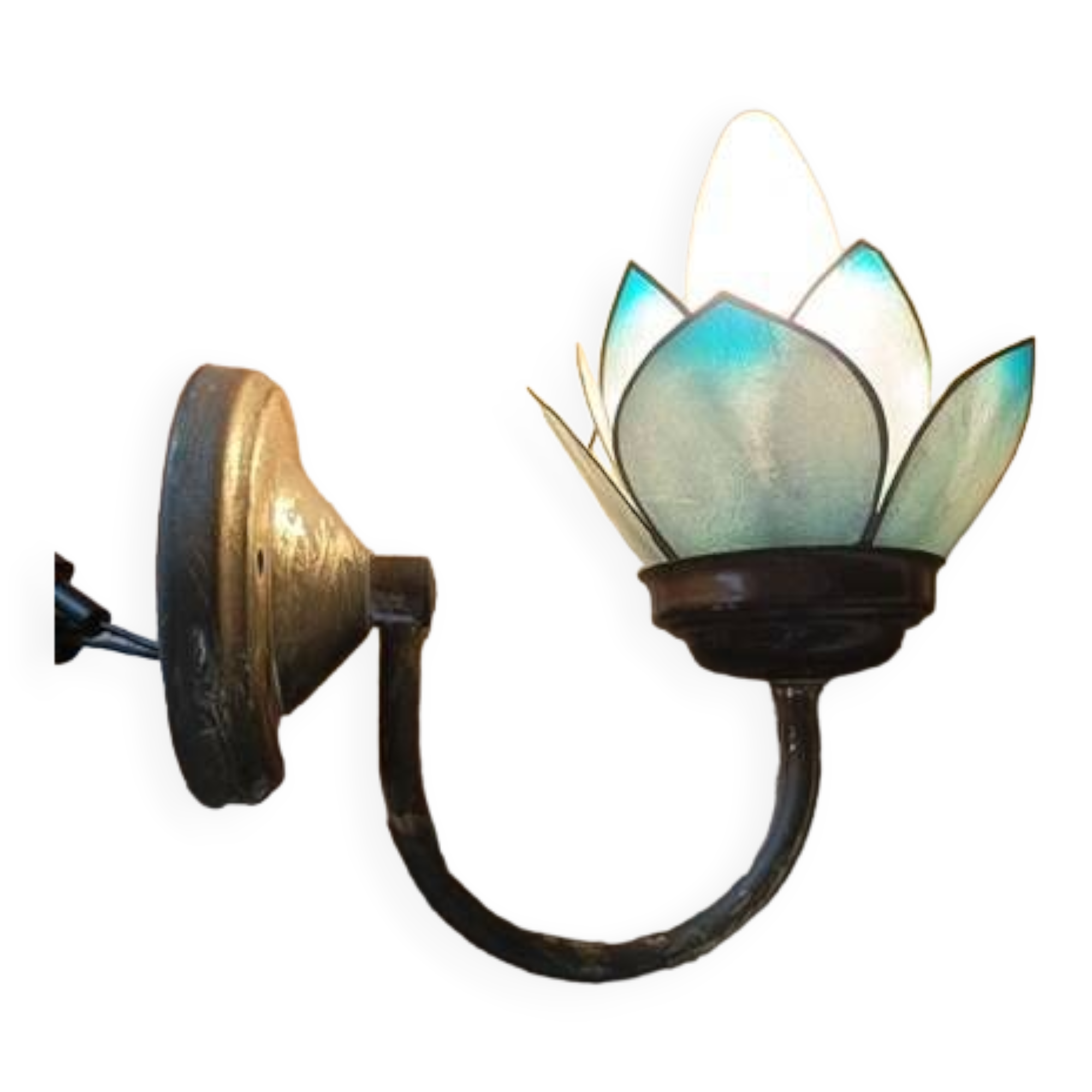 Wall lamp lotus flower petal blue mother-of-pearl base gold patinated dp 1123218