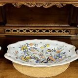 Soup tureen on its dish in Desvres earthenware, Rouen decor by Géo Martel