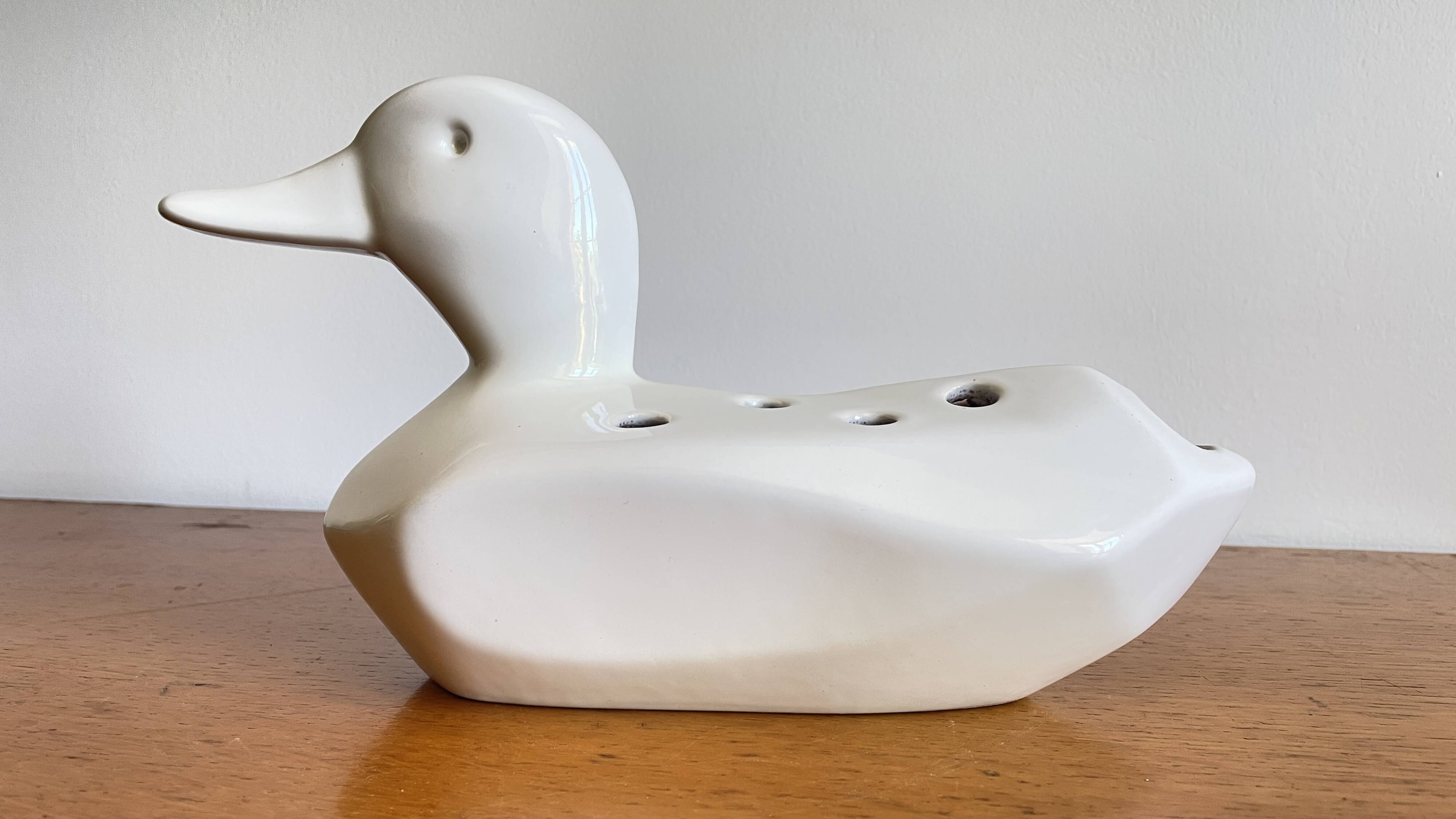 Vase pique-fleurs canard céramique annees 80
