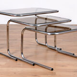 Tables gigognes chrome structure and trays smoked glass