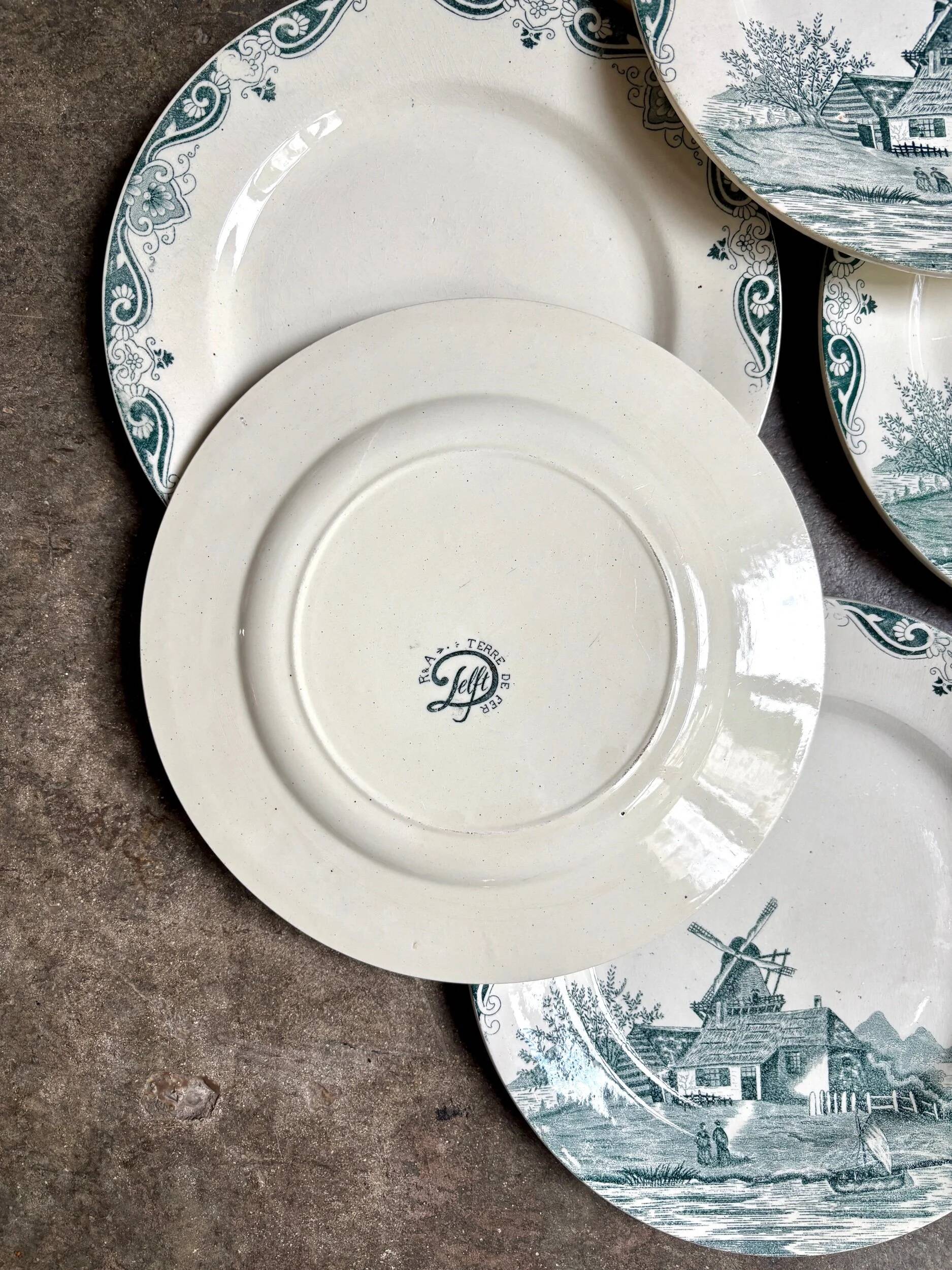 6 flat plates No. 1 Salins in iron earth, "Delft" service