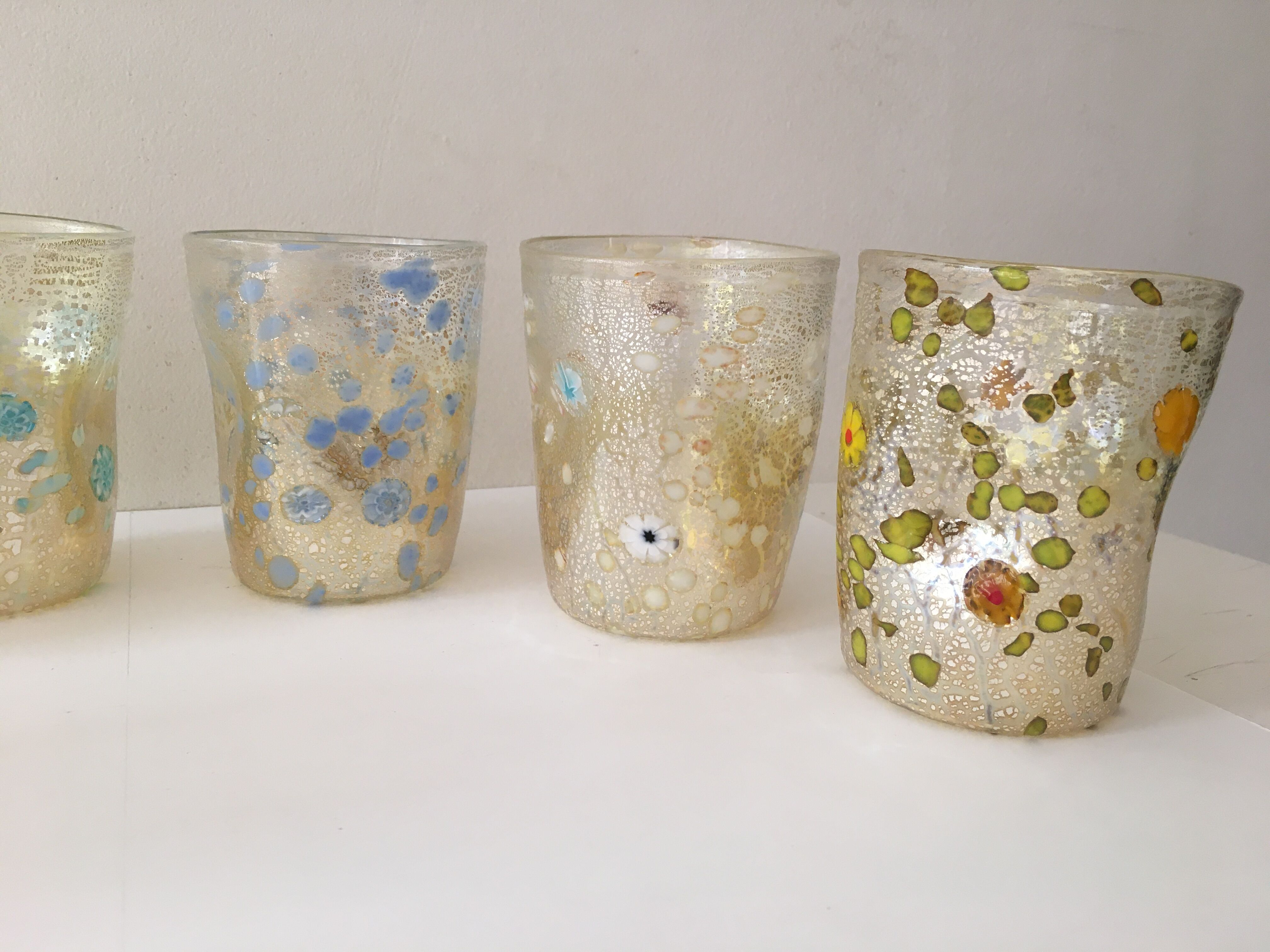 Set of 6 murano glasses acqua "goto" "murrisa" in murano glass unique piece