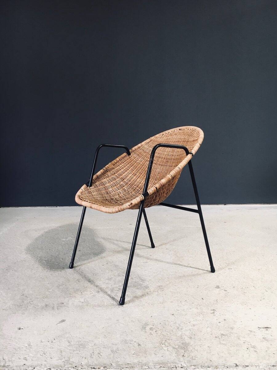 Mid-Century Modern Rattan Armchairs, France, 1950s, Set of 2