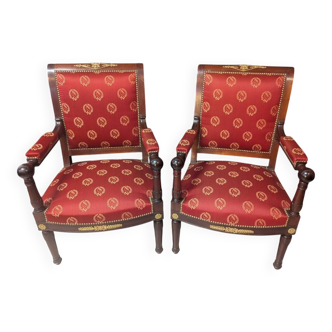 Pair of Empire armchairs in mahogany