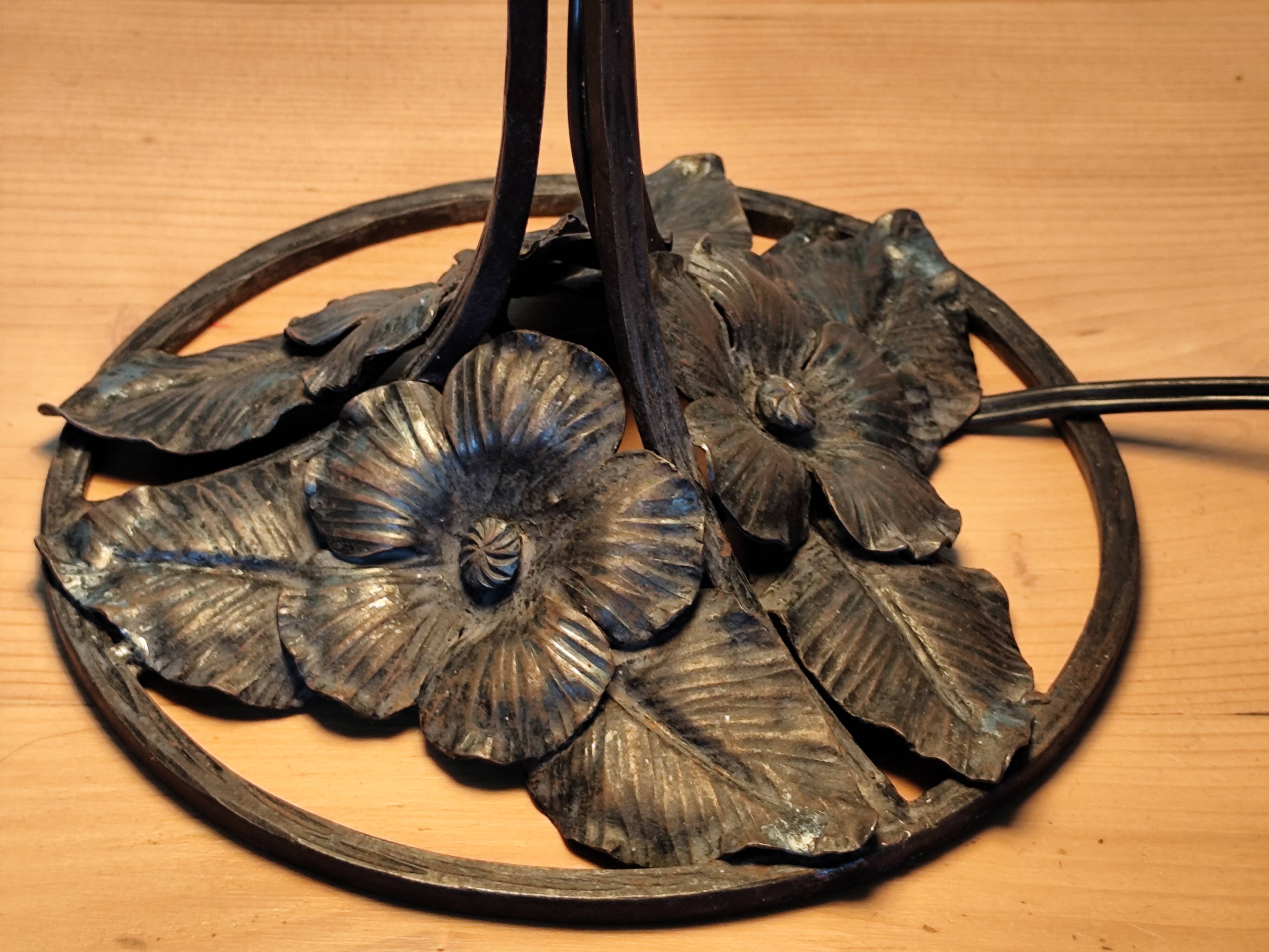 Wrought iron lamp - Art Nouveau lamp, black metal, plant decoration.