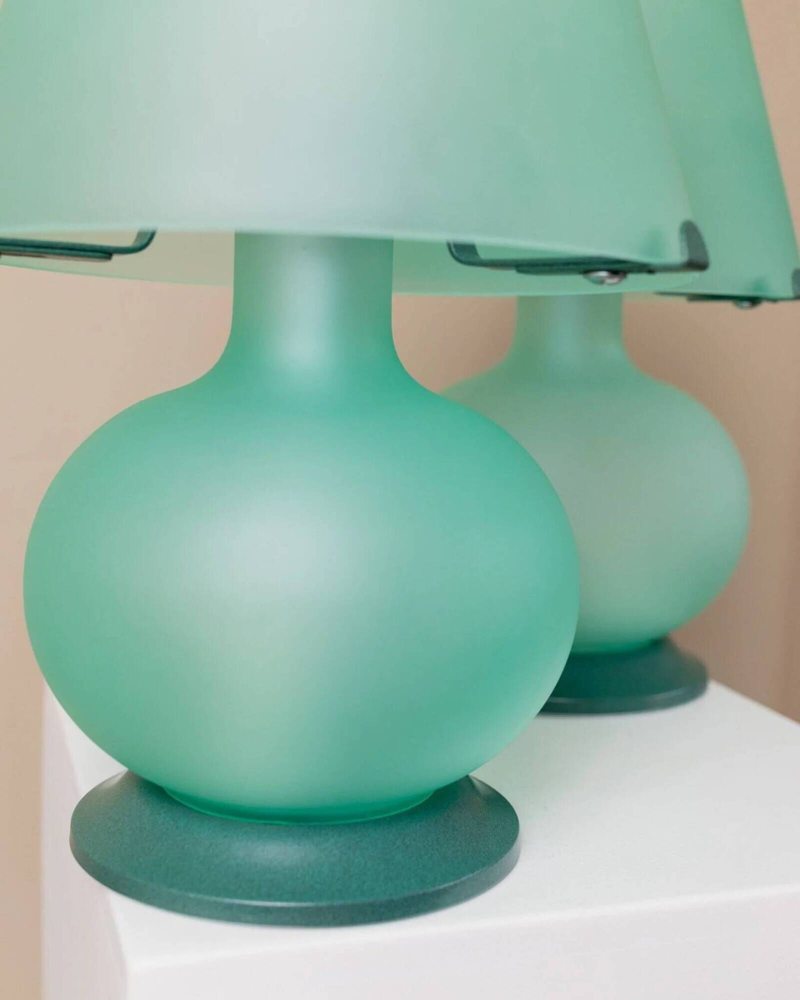 Mint Murano Glass Mushroom Table Lamp from Italy, 1980s Mid-Century with Metal Base