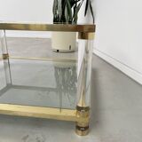 Table basse lucite, laiton et verre années 70