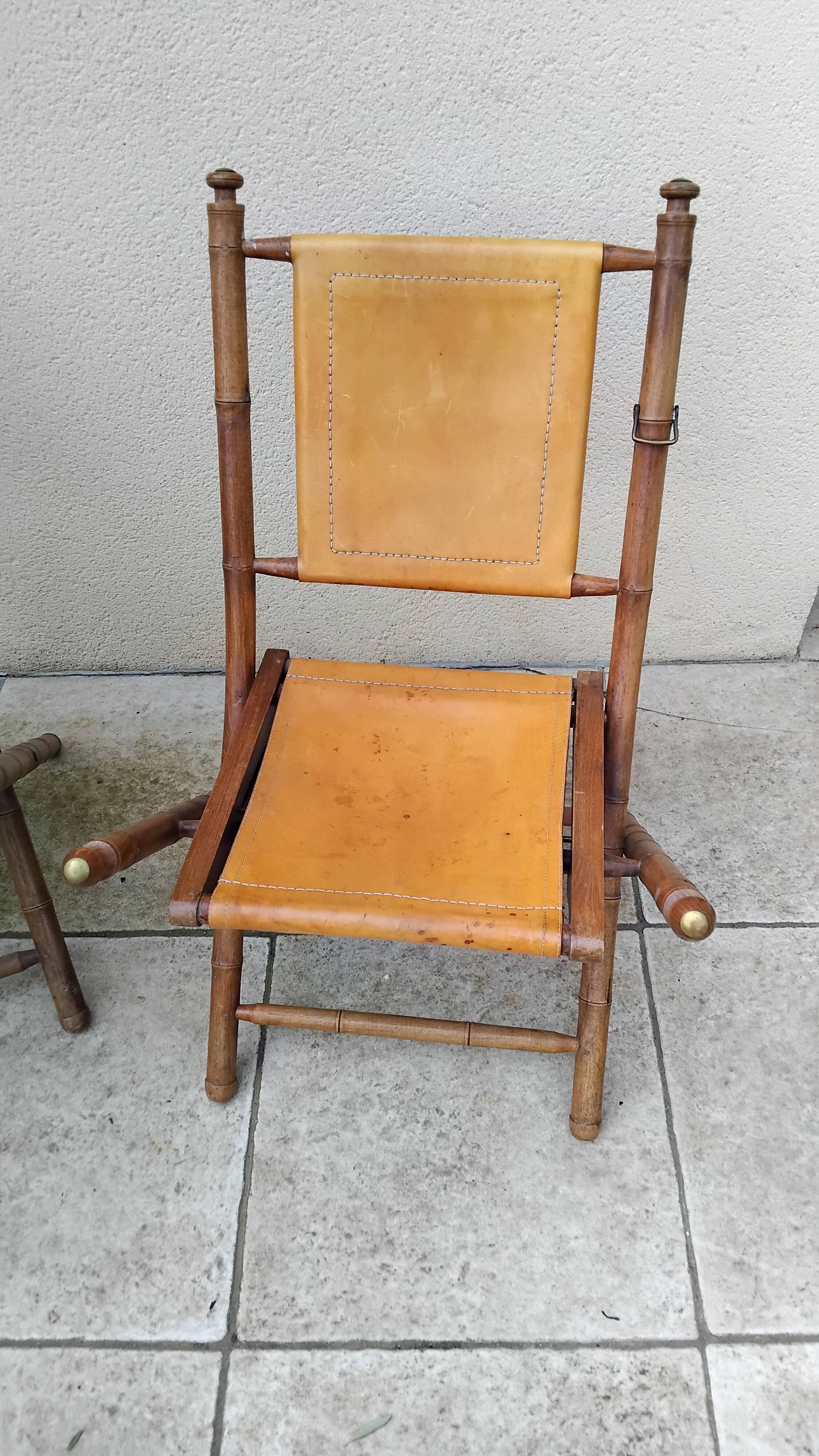 Vintage leather folding safari chairs