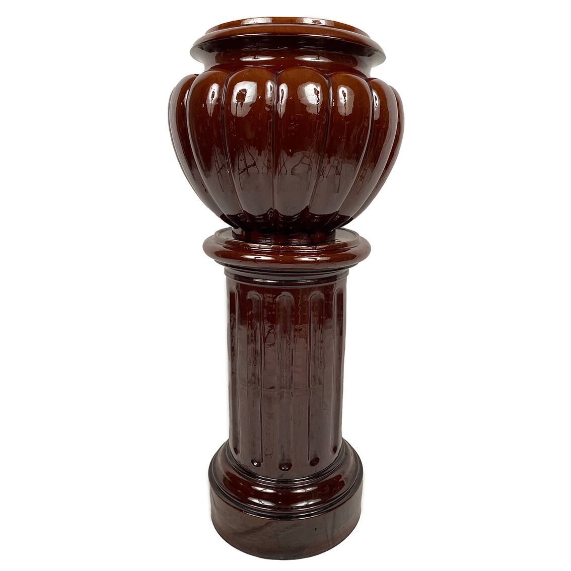 Complete in brown-toned enamelled ceramic, planter on its column