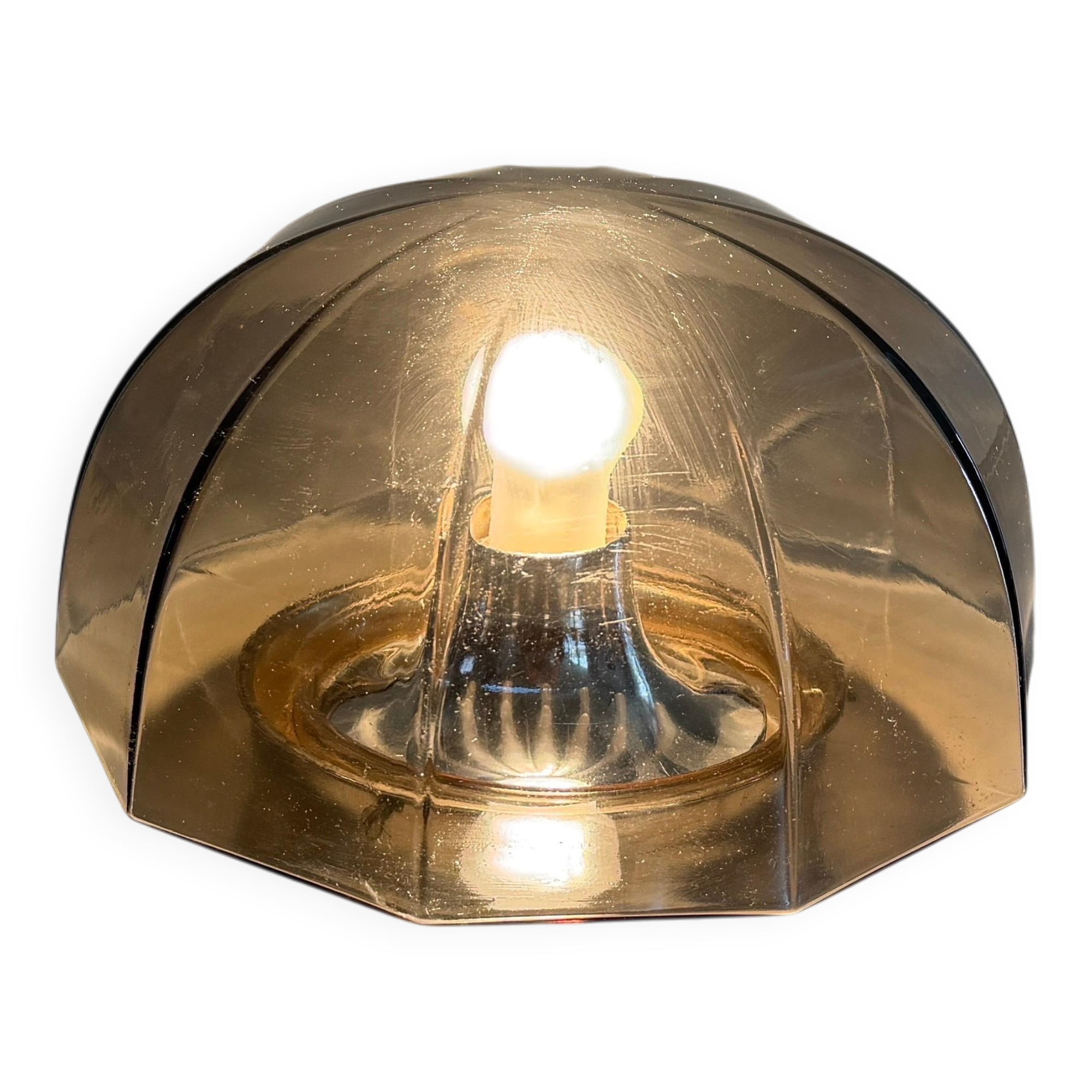 Flush-mounted brown glass fixture and metal base by N Leuchten, 1960s, Germany.