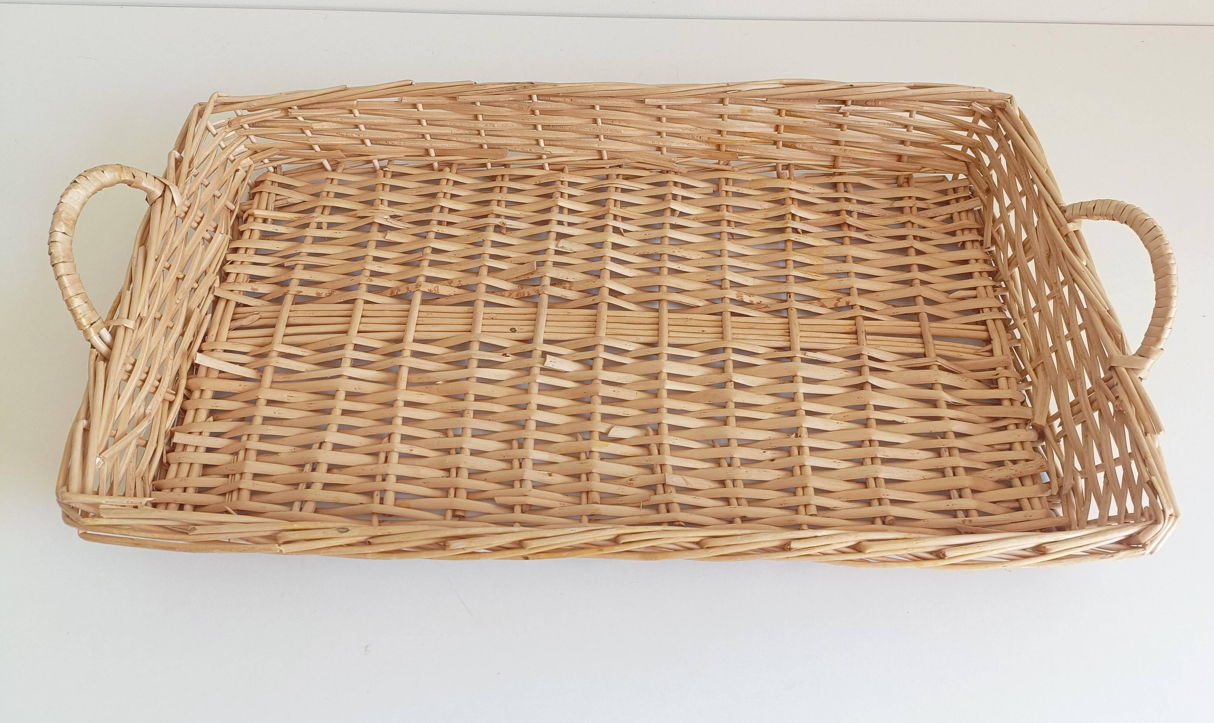 French Provence Large Wicker Basket Tray, Handwoven in France, Late 20th-C
