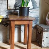 Stool in solid wood waxed oak rustic
