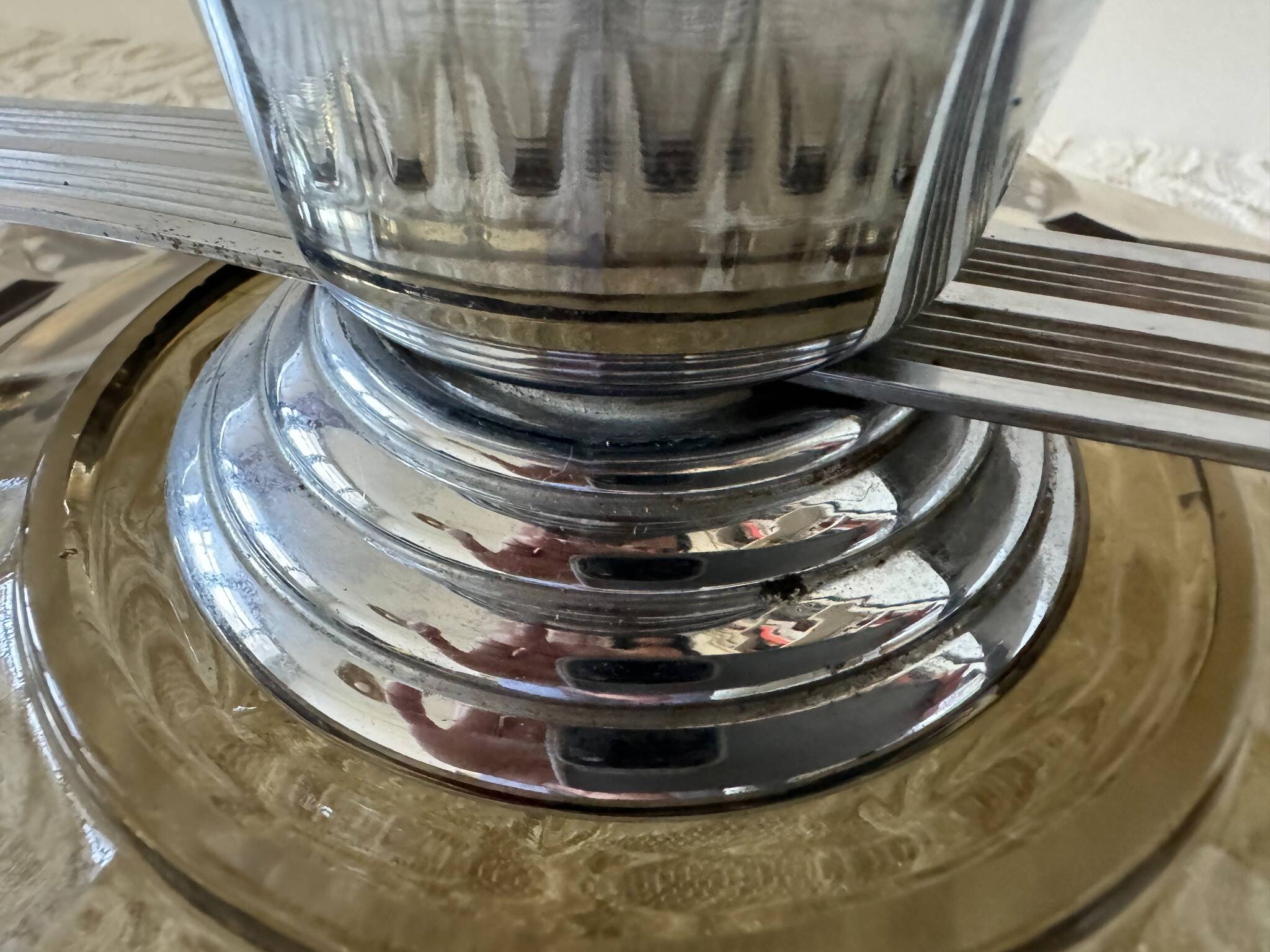 Art Deco smoked glass and aluminum bowl – France, 1935–50s