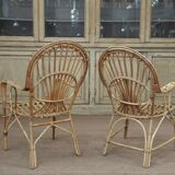 Bench rattan lounge - 2 chairs 1960