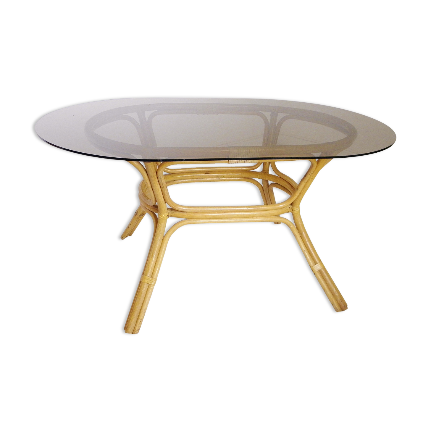 Table rattan and smoked glass 70s