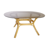 Table rattan and smoked glass 70s