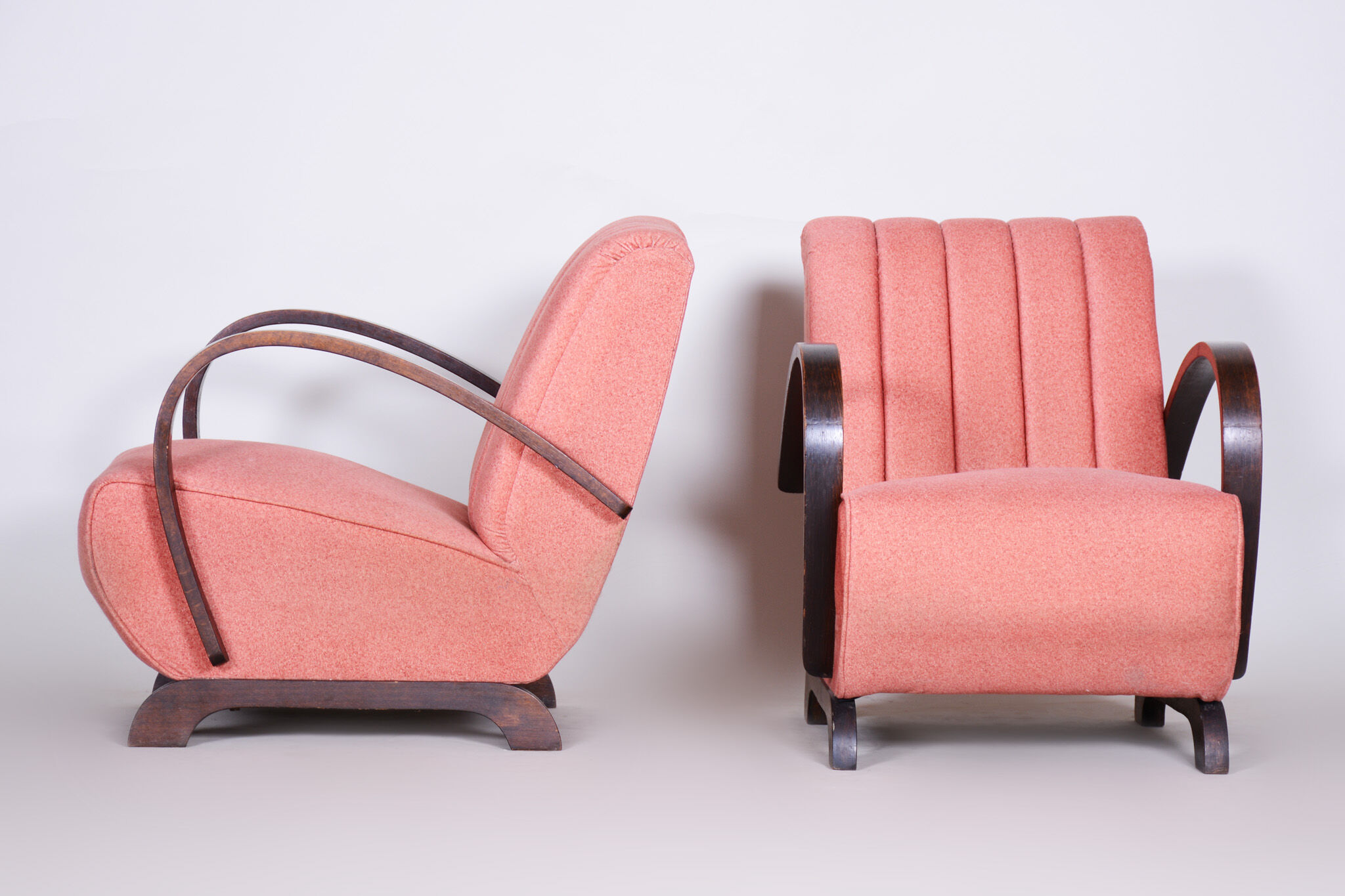 2 pink art deco armchairs 1930s czechia