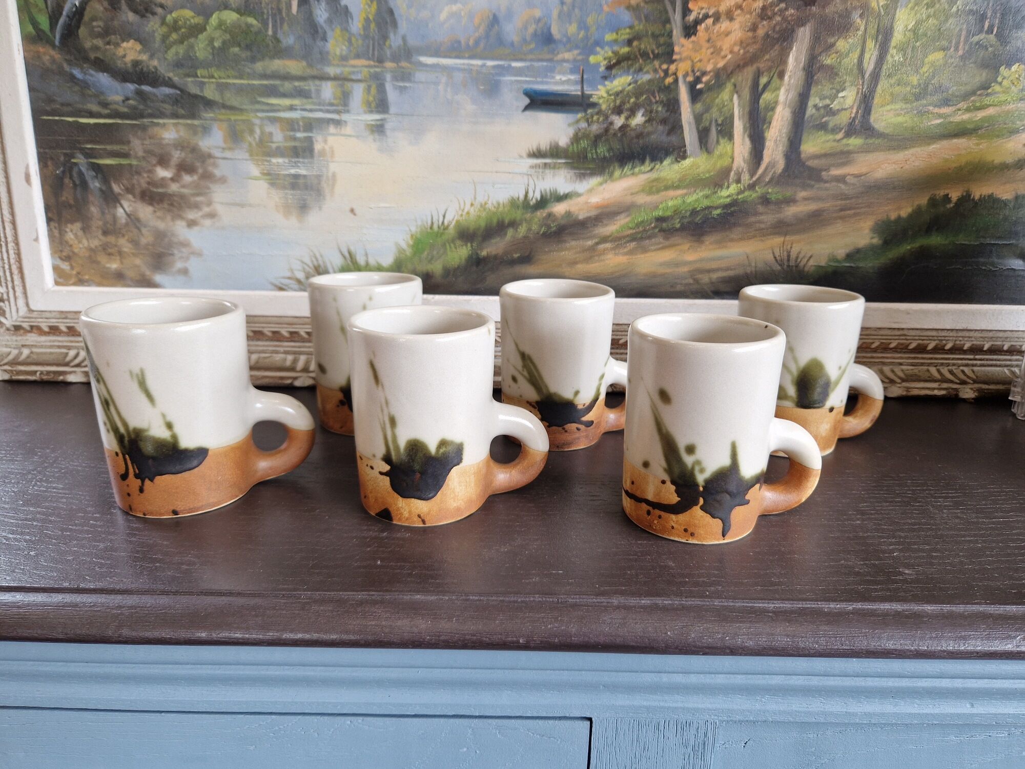 Set of 6 mugs in stoneware workshop of the dove 50s