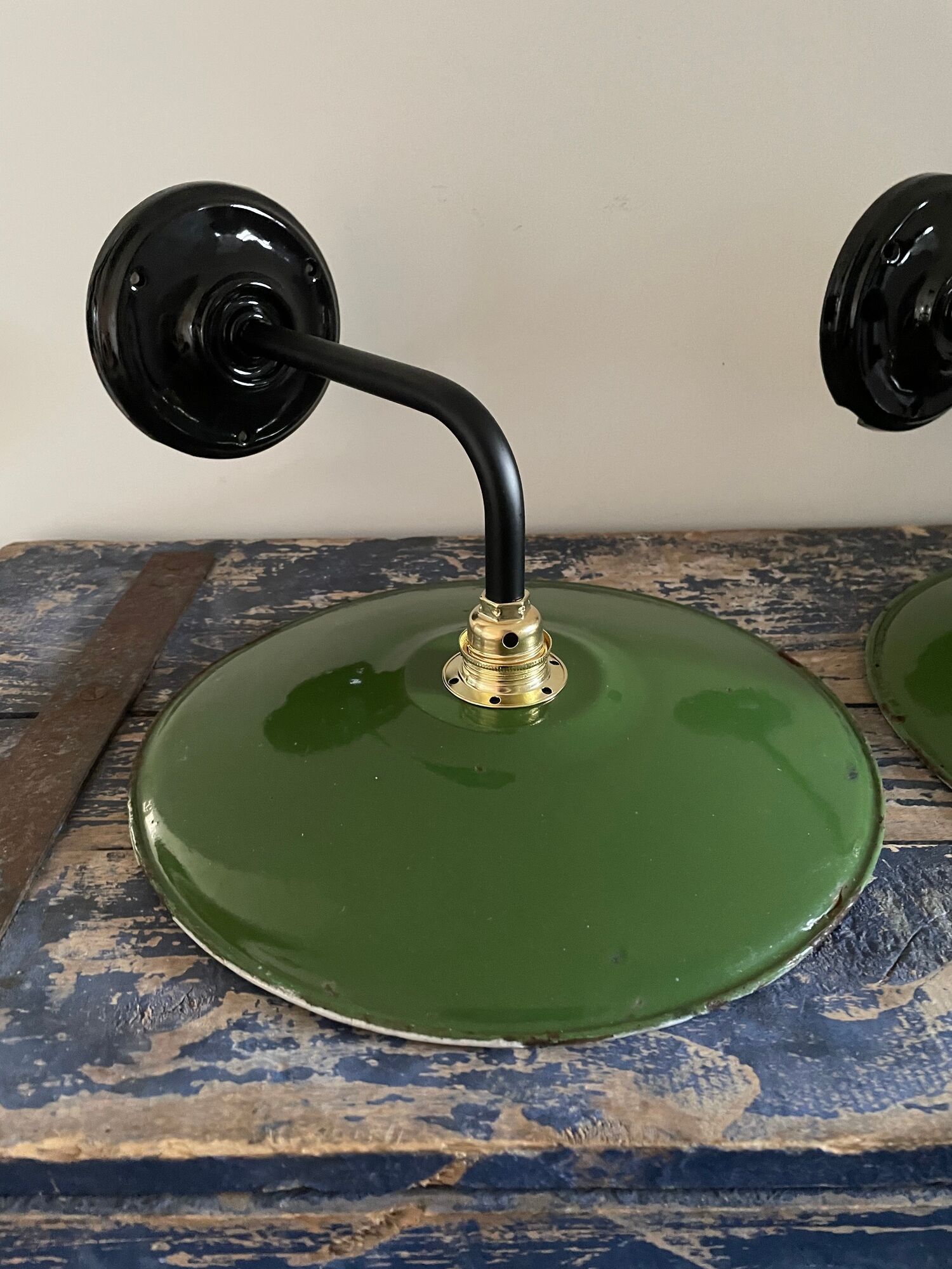 Pair of vintage wall lamps enamelled sheet metal